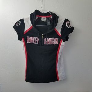 Harley Davidson  1/4 Zip Hoodie Cap Sleeve Shirt